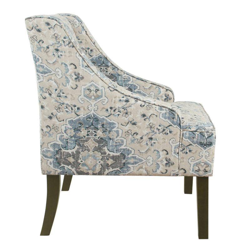 Antique Blue Classic Swoop Accent Armchair with Wood Legs