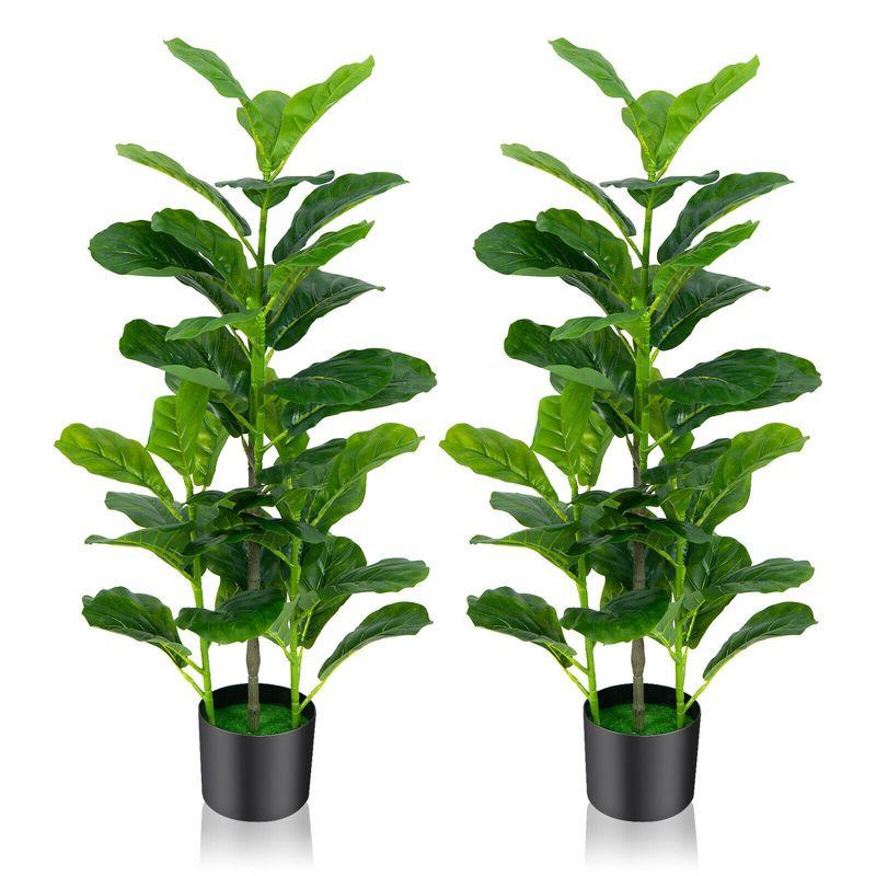 Artificial Fiddle Leaf Fig Tree 2-Pack with Black Pots