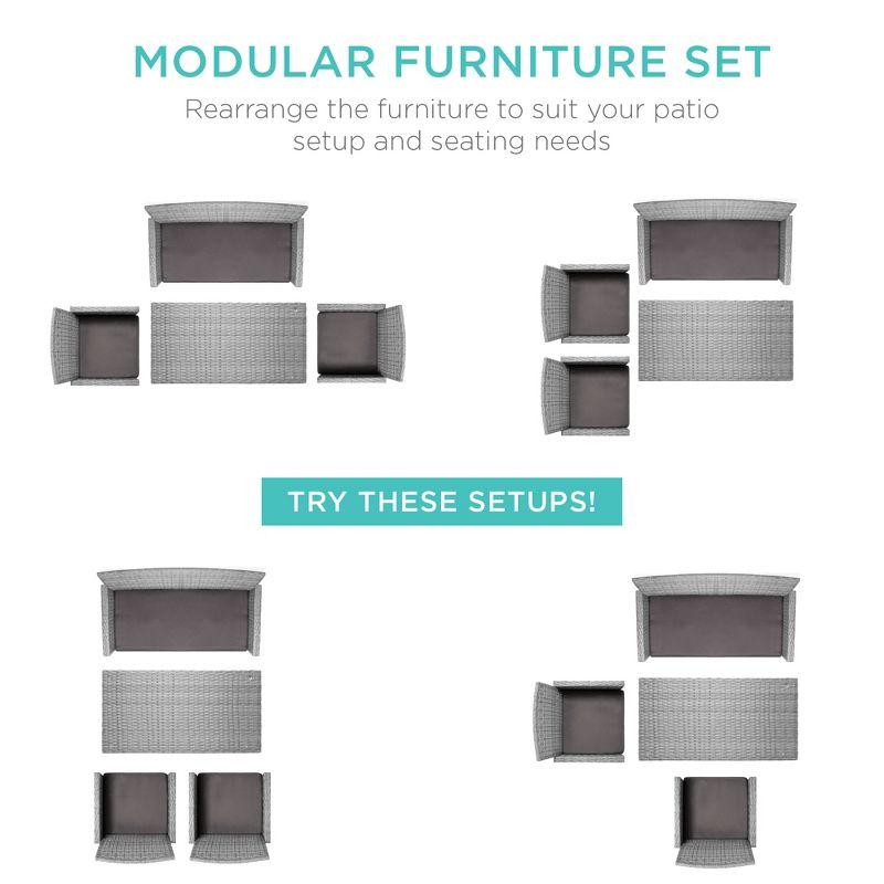 Best Choice Products 4-Piece Outdoor Wicker Patio Conversation Furniture Set w/ Table, Cushions - Gray/Gray