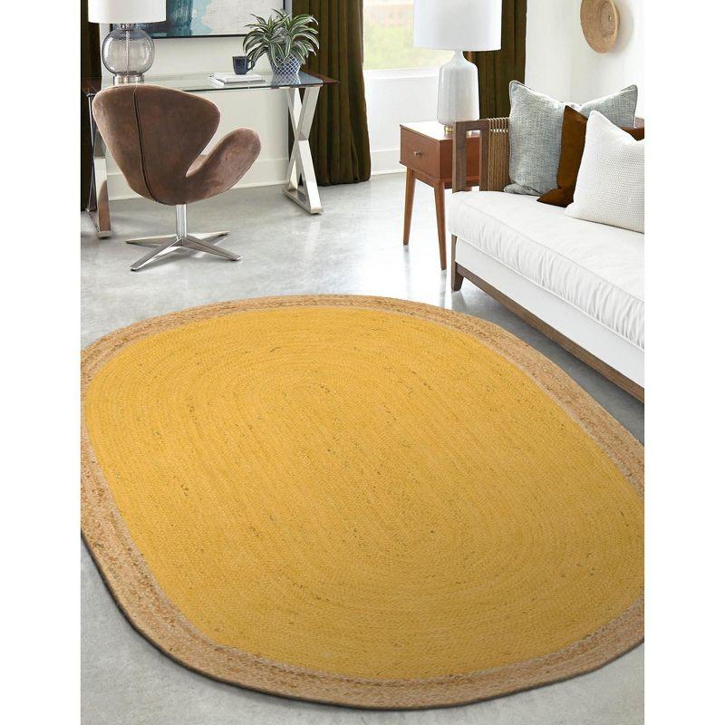 Yellow Oval Braided Jute 8' x 10' Area Rug