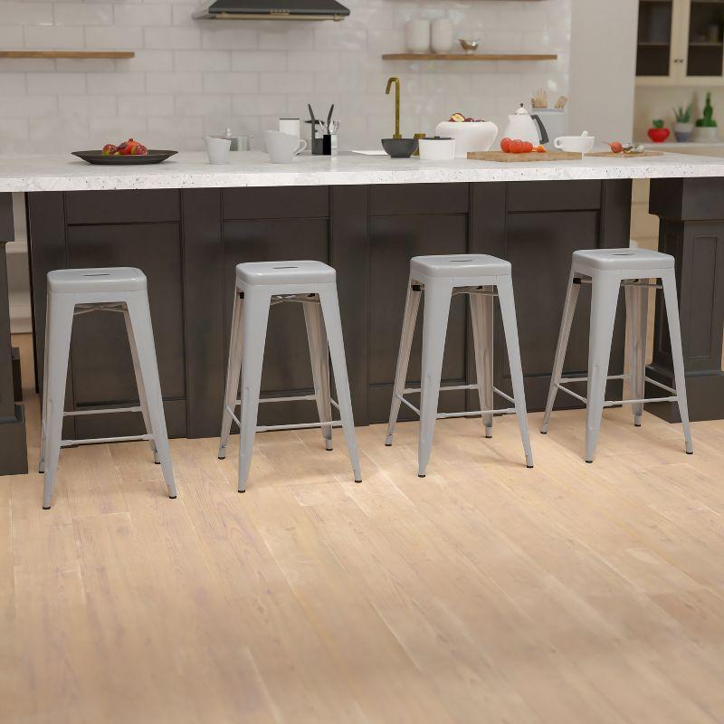 Sleek Industrial 46" Gray Metal Stackable Bar Stool, Set of 4