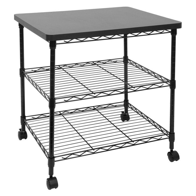 Mount-It! Printer Stand w/ Rolling Wheels, 3-Tier Large Printer Cart w/ Storage Shelves For 3D & Laser Printer, Scanner, Heat Press, 200 Lbs. Capacity