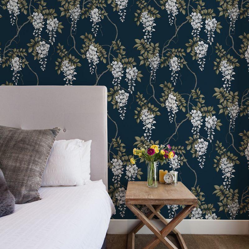 Navy Floral Wisteria Removable Wallpaper Roll