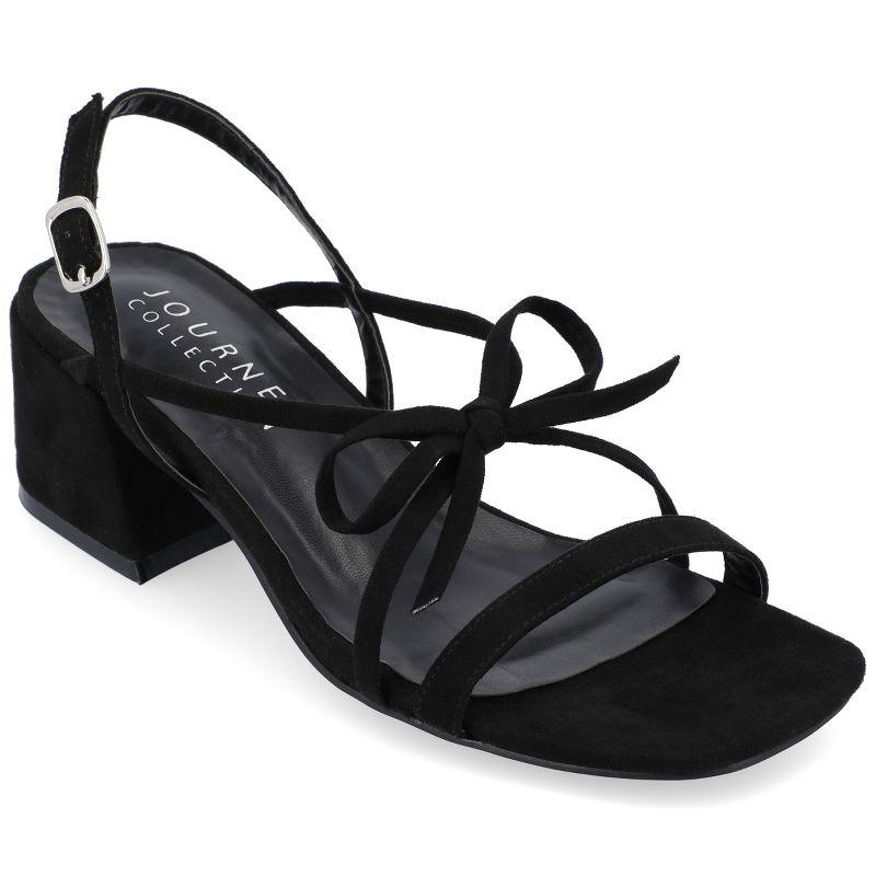 Black Faux Leather Slingback Block Heel Sandals with Tie Accent