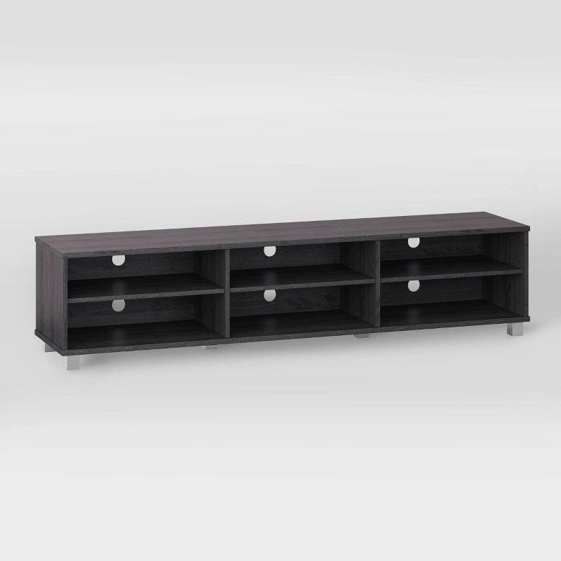 CorLiving Hollywood TV Stand for TVs up to 85" Wood Grain Gray : Modern Entertainment Center with Open Shelves, Adjustable Storage