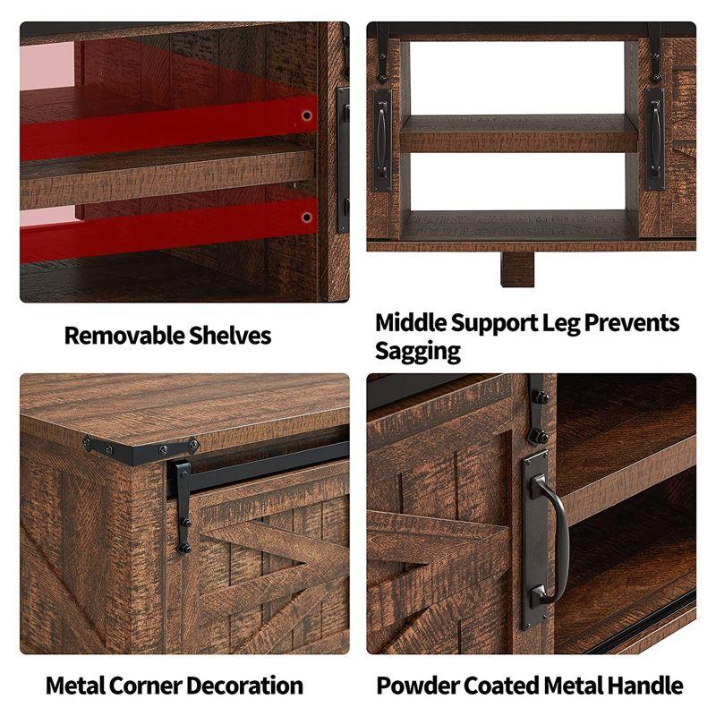 OKD Farmhouse Sturdy Coffee Table with Sliding Barn Doors and Storage Shelves for Living Room, Den, Family Room, or Office, Reclaimed Barnwood