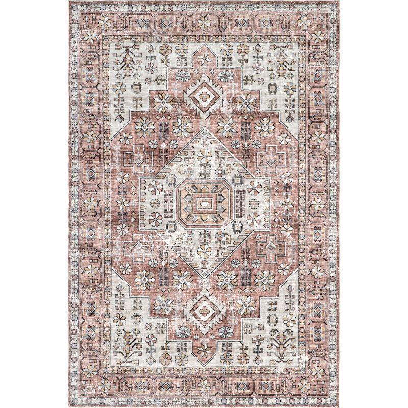 Nuloom Evon Traditional Medallion Pet Friendly Machine Washable Area Rug, 4' x 6', Blush Pink