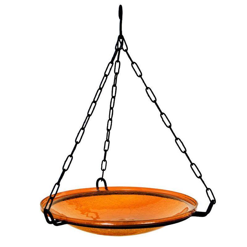 Mandarin Orange Crackle Glass Birdbath Bowl with Stand