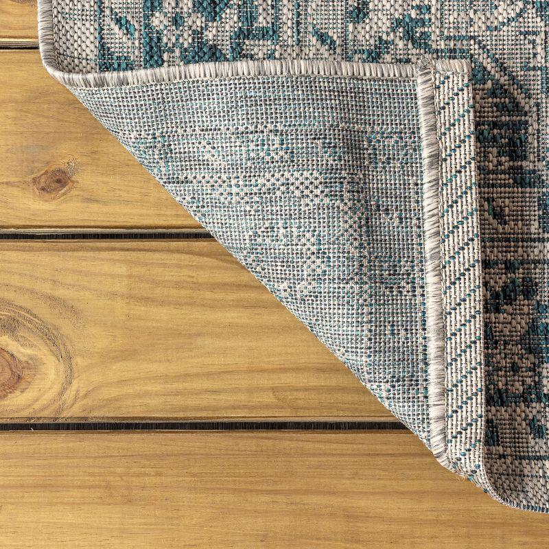 5' Square Rozetta Boho Medallion Textured Weave Indoor/Outdoor Area Rug, Gray/Teal - JONATHAN Y