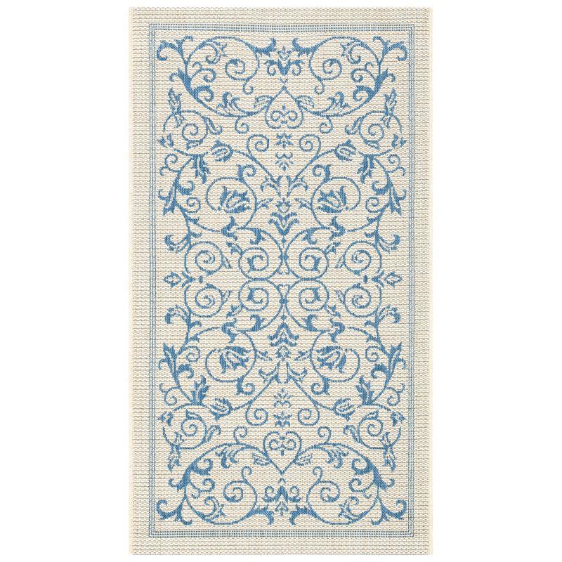 Courtyard CY2098 Power Loomed Indoor and Outdoor Accent Rug - Natural/Blue - 2'x3'7" - Safavieh