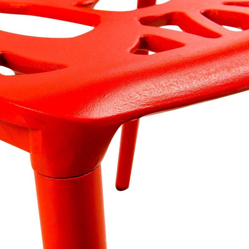 LeisureMod Devon Modern Aluminum Outdoor Stackable Dining Chair, Red