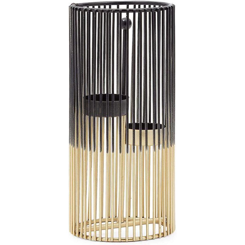 Juvale Set of 2 Black and Gold Geometric Candle Holders for Modern Table Decor, 2 Sizes