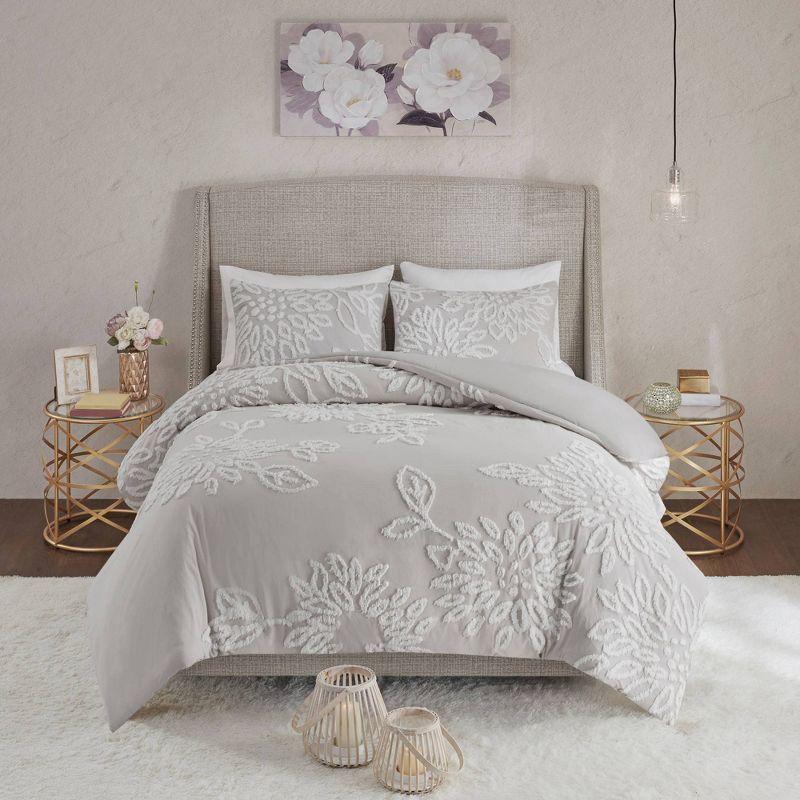 King White Cotton Tufted Chenille Comforter Set