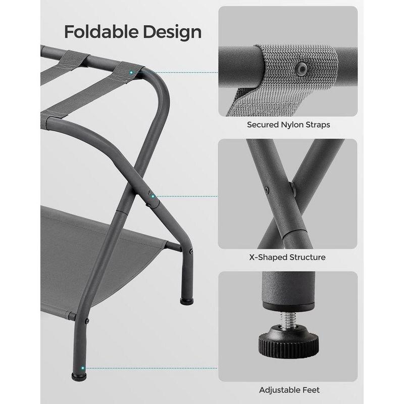 SONGMICS Luggage Rack with Fabric Storage Shelf Suitcasa Stand for Guest Room Bedroom Holds up to 110 lb Set of 2 Gray