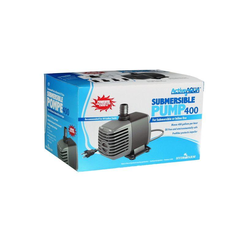 Hydrofarm Active Aqua AAPW400 24-Watt 400 GPH Submersible Indoor/Outdoor Hydroponic Aquarium Pond Water Pump with 6ft Power Cord for 40 Gal Reservoirs