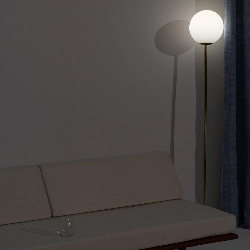 Brightech Luna Industrial Modern LED Floor Lamp with Glass Round Globe Shade