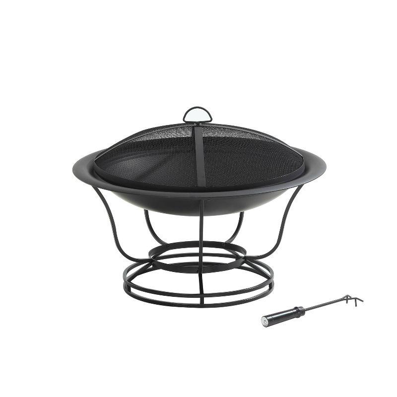 Buckner Firepit - Black - Crosley: Steel Construction, Mesh Guard, Poker & Cover Included