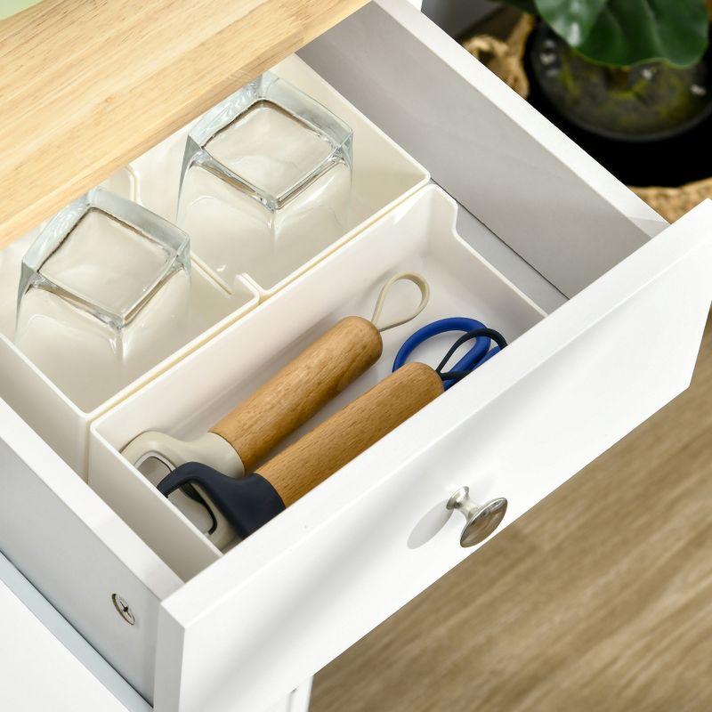 HOMCOM Kitchen Storage Cabinet, Sideboard Floor Cupboard with Solid Wood Top, Adjustable Shelf, and 2 Drawers for Living Room, White