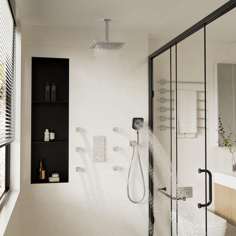 CASAINC 12'' Ceiling Mounted Square Shower System with Handheld Sprayer & 6 Body Jets, Brushed Nickel