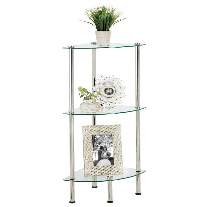 mDesign Glass Corner 3-Tier Tower Cabinet Storage Organizer Shelves