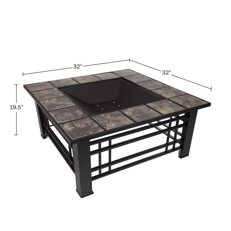 Black and Brown Wood Burning Fire Pit Table with Tile Top