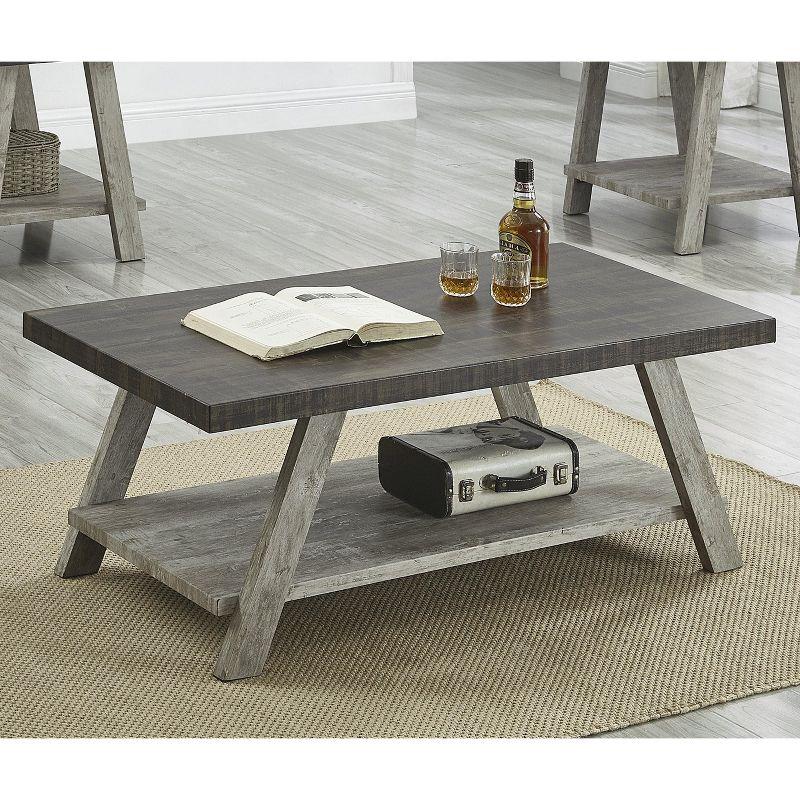 Roundhill Furniture Athens Contemporary Two-Tone Wood Shelf Coffee Table in Weathered Walnut and Gray