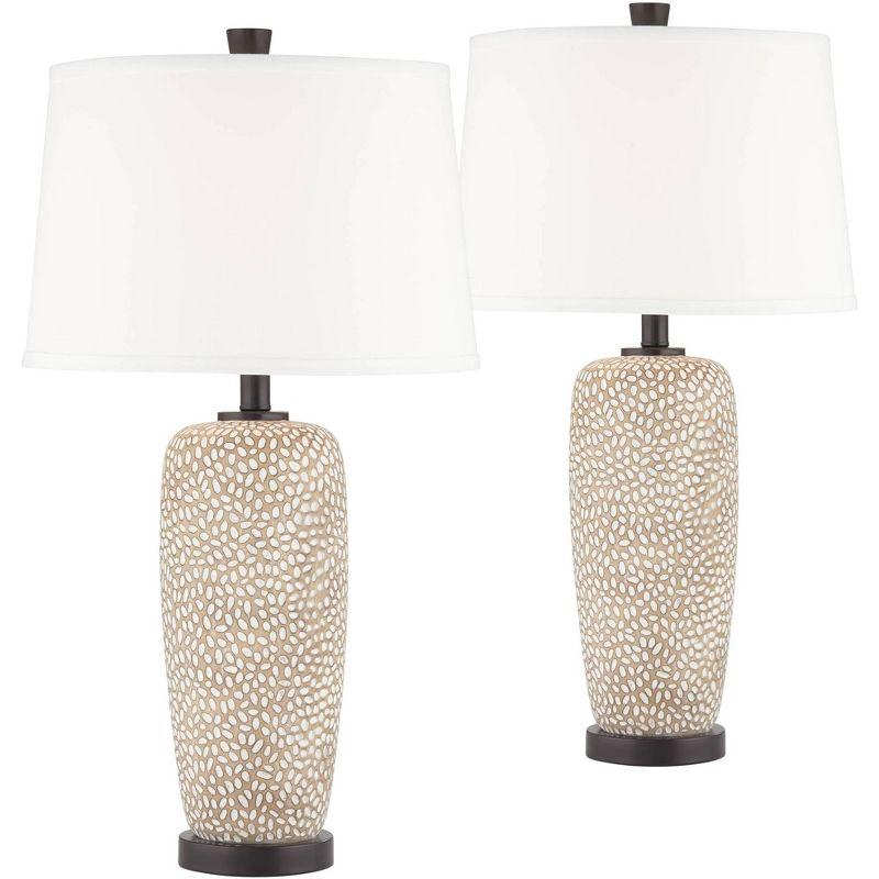 Anna Beige and White Pebbled Ceramic Table Lamp Set