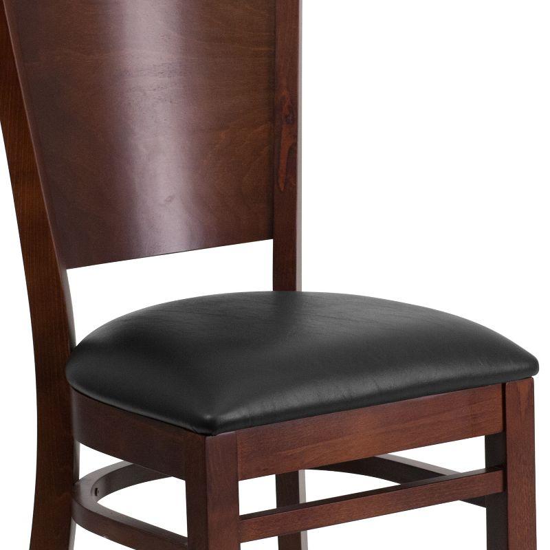 Flash Furniture Lacey Series Solid Back Walnut Wood Restaurant Chair - Black Vinyl Seat