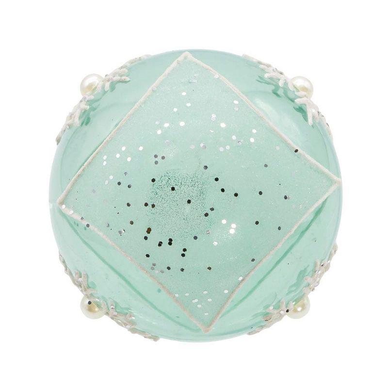 Teal Glass Snowflake Sequin Christmas Ball Ornament Set of 6