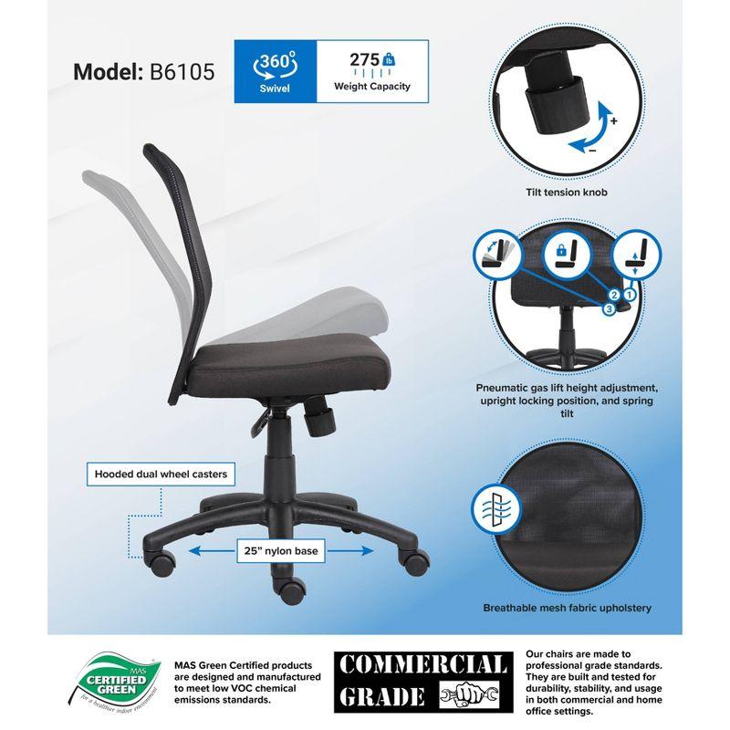 Boss Office Products Budget Mesh Task Chair Black : Swivel Computer Chair with Adjustable Height & Nylon Legs