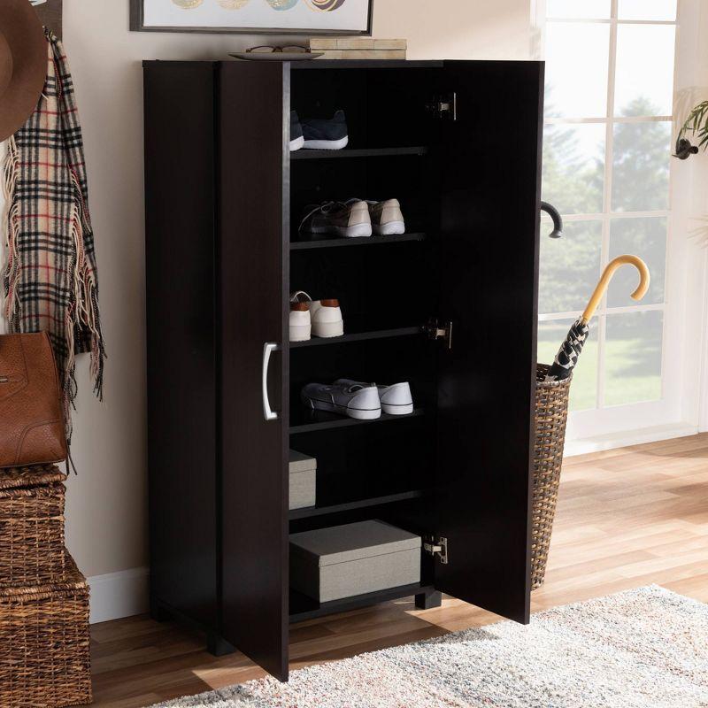 Marine Wenge Finished 2 Door Wood Entryway Shoe Storage Cabinet Brown - Baxton Studio: Organizer for 12 Pairs, Air Circulation Design