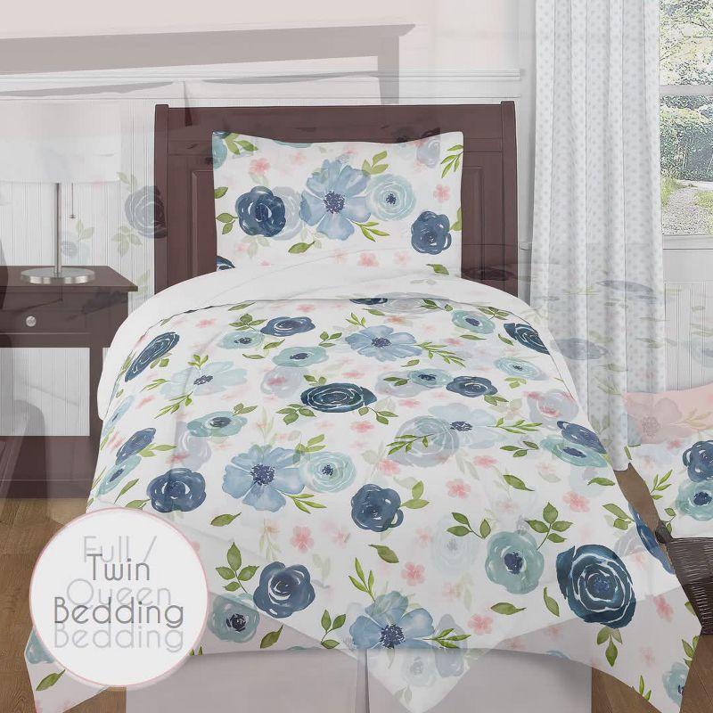 Sweet Jojo Designs Girl Set of 2 Kids' Decorative Fabric Storage Bins Watercolor Floral Blue Pink and White