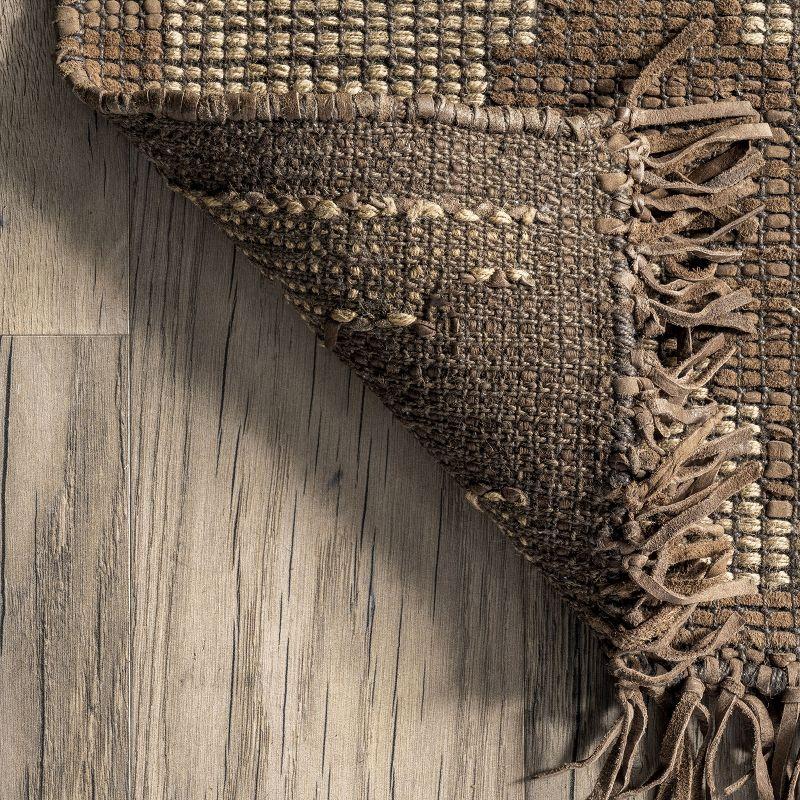 Bohemian Diamond 5' x 8' Natural Leather and Jute Area Rug