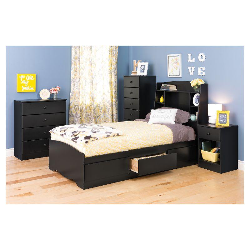 Sleek Deep Black Tall Dresser with Crystal Knobs and Spacious Drawers