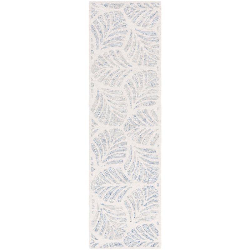 Ivory and Blue Hand-Tufted Wool Runner Rug 2'3" x 8'