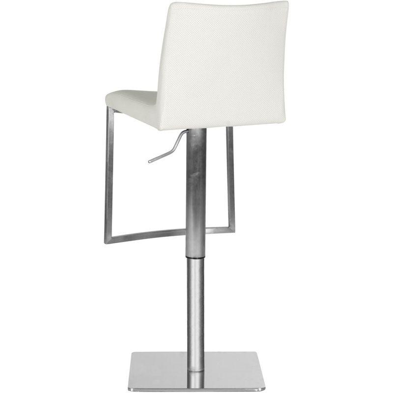 White Adjustable Swivel Leather and Metal Bar Stool