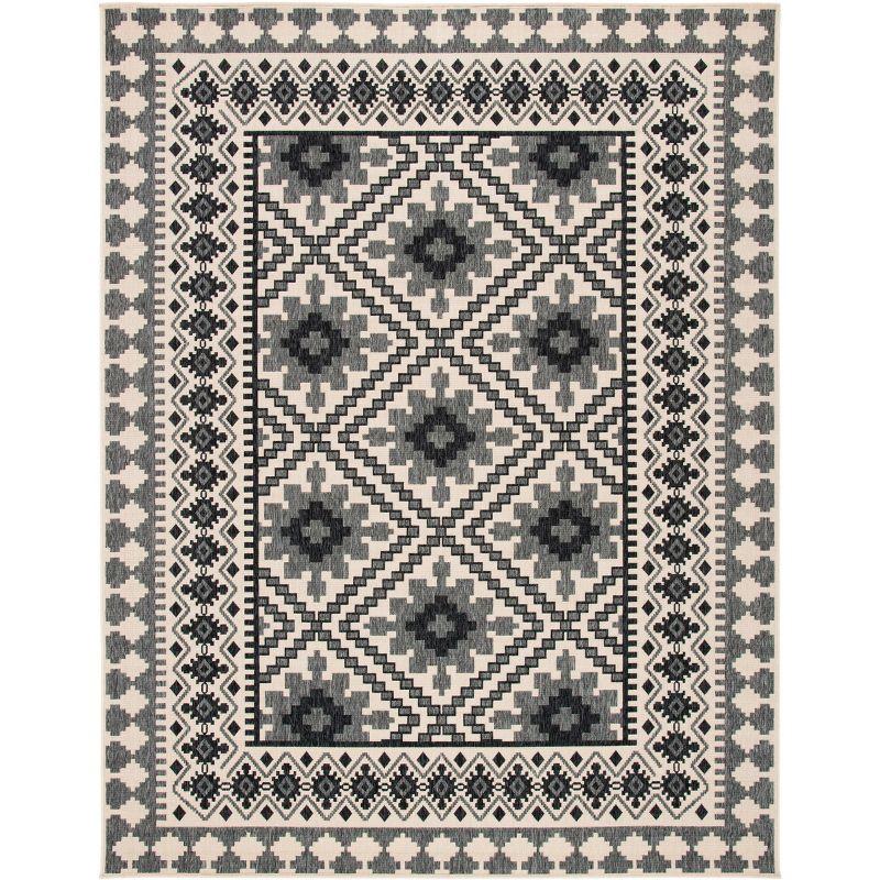 Ivory and Slate Southwestern Synthetic Indoor/Outdoor Area Rug