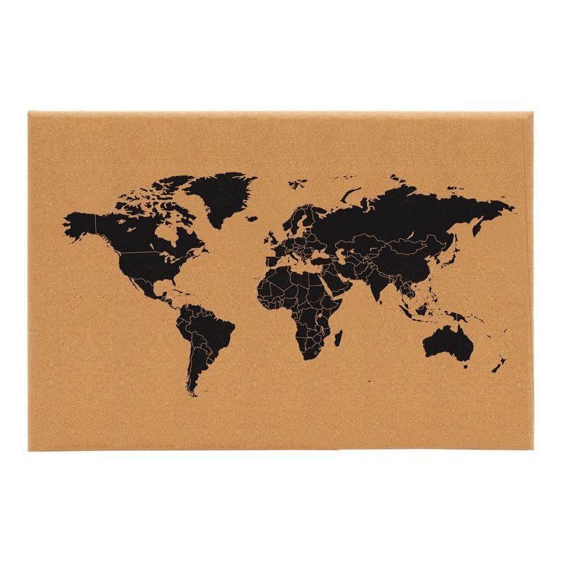 Natural Cork World Map Bulletin Board with Black Markings