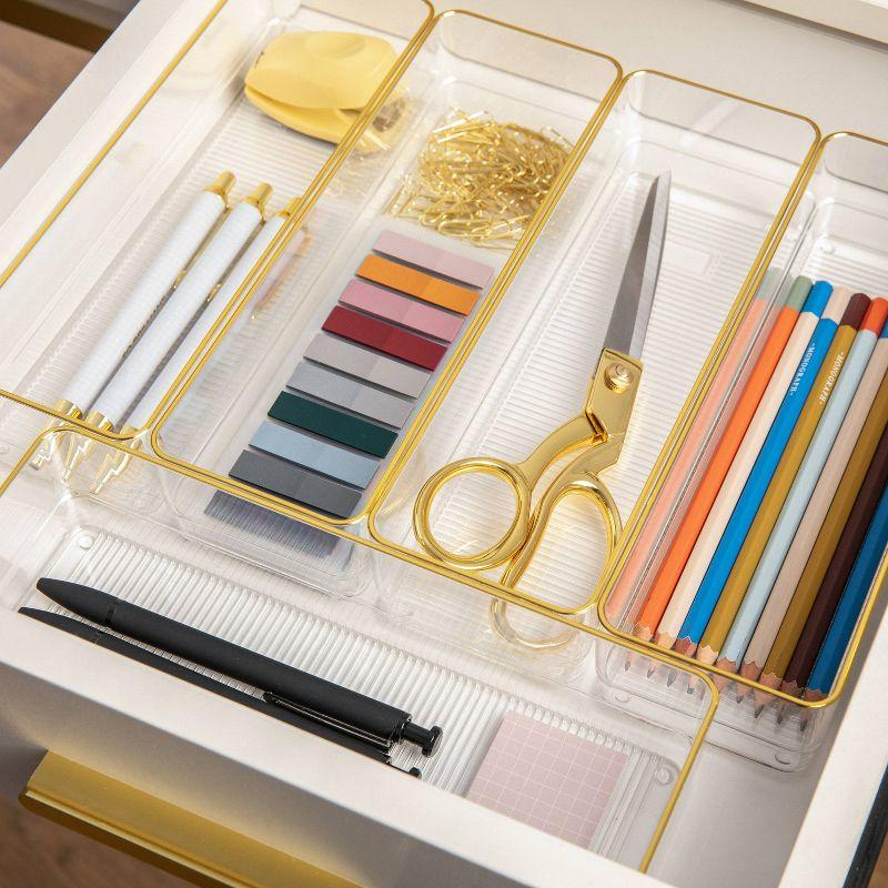 Thomas Martha Stewart Plastic Stackable Office Desk Drawer Organizers with Metallic Trim, 12" x 3"