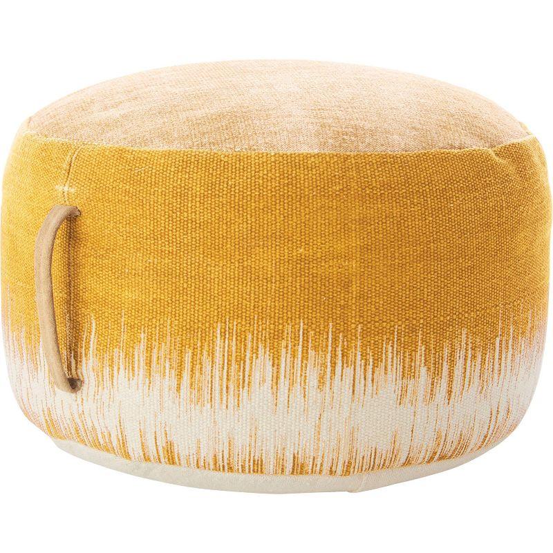 Mustard Round Cotton Pouf with Ivory Linear Motif