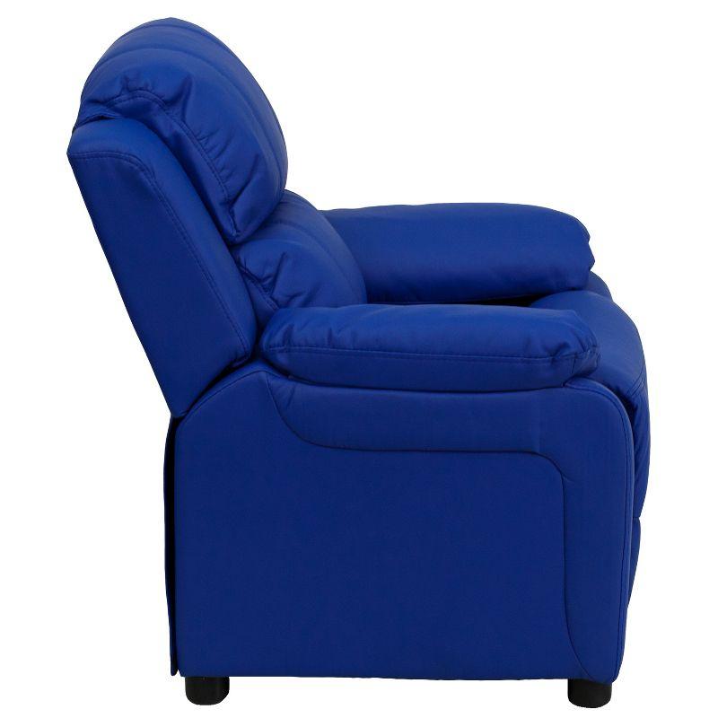 Flash Furniture Charlie Deluxe Padded Contemporary Blue Vinyl Kids Recliner with Storage Arms