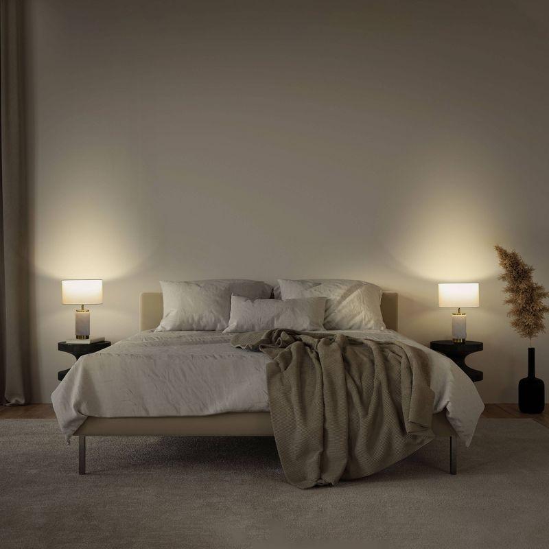 Brightech Arden 17 in. Mid-Century Modern LED Table Lamp with Fabric Drum Shade and USB Port