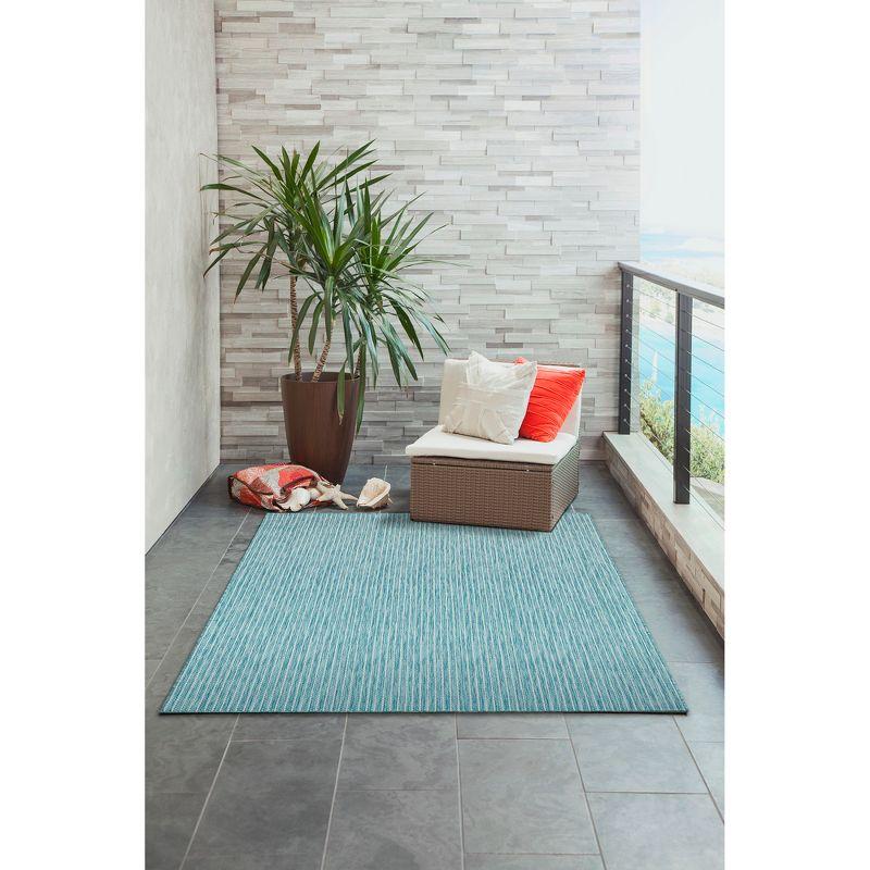 Liora Manne Carmel Texture Stripe Indoor/Outdoor Rug Aqua 3'9" x 5'7"