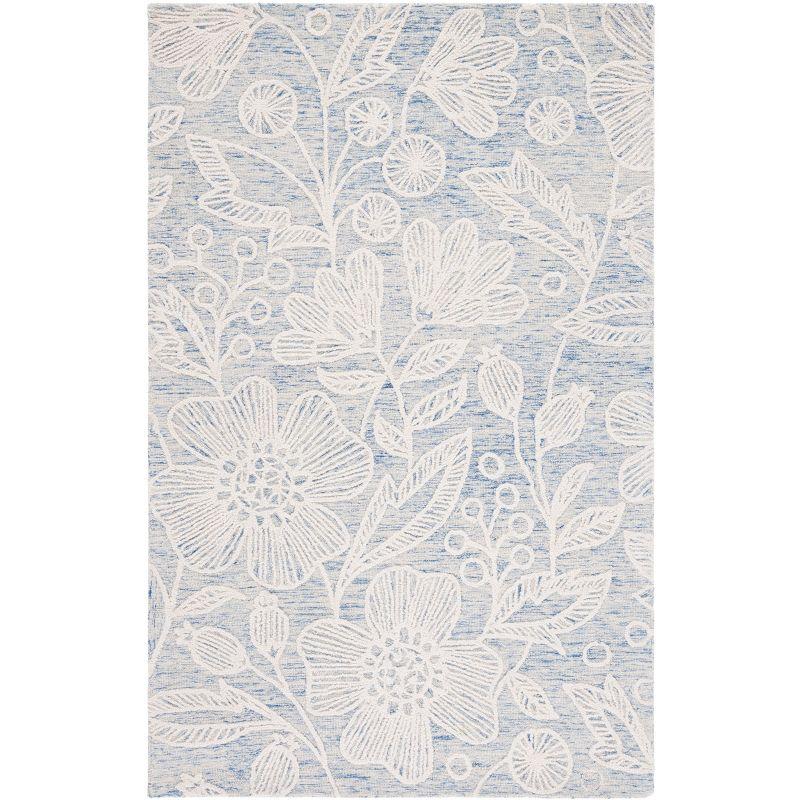 Handmade Floral Tufted Blue and Ivory Wool Area Rug 4' x 6'