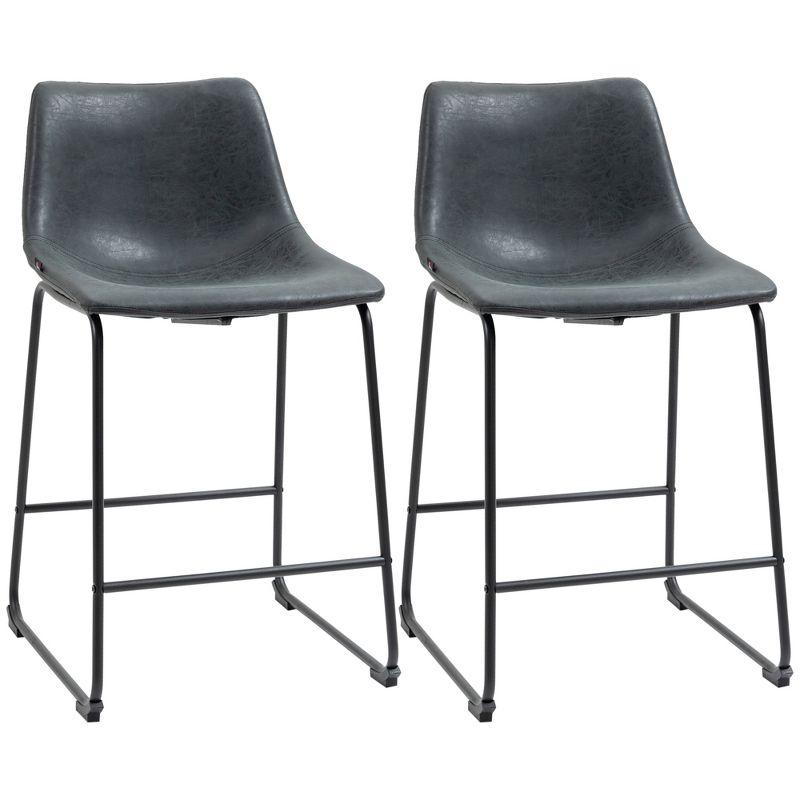 Black Faux Leather and Metal Counter Height Bar Stools Set