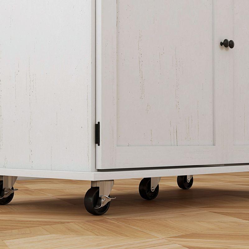 HOMCOM Rolling Kitchen Island with Storage Drawer, Wood Breakfast Bar Kitchen Island Cart 2 Doors, Spice Rack, Towel Racks and 2 Hooks, White