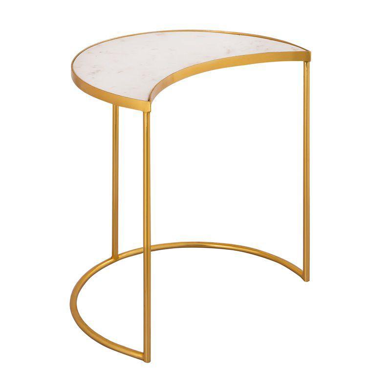 TOV Furniture Crescent 19"H Modern Iron Metal Side Table in White/Gold