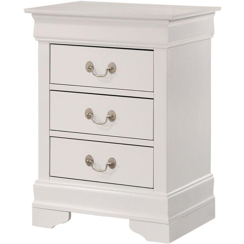 Elegant Louis Philippe White 3-Drawer Nightstand in Solid & Veneer Wood