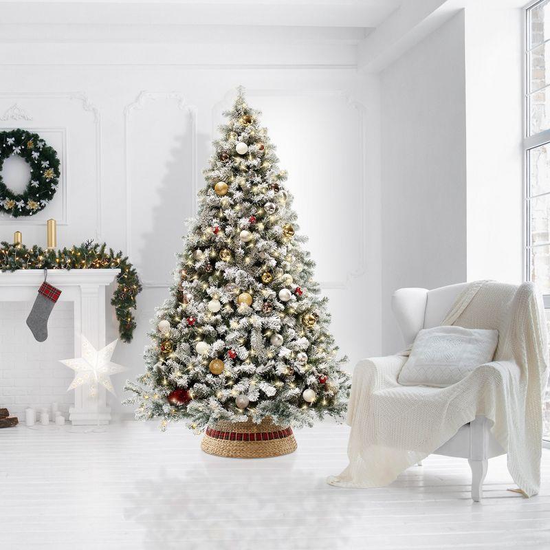 Casafield 32-Inch Water Hyacinth Christmas Tree Collar, Woven Farmhouse Tree Base Cover with Cord Cut Out, Natural