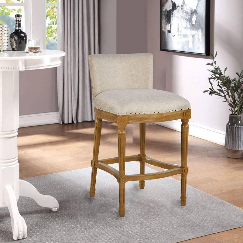 Francesca Tan Linen Cushioned Counter Height Stool with Oak Frame